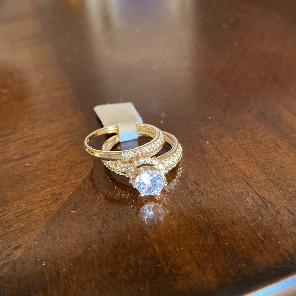 14k Solid Yellow Gold Engagement Ring Wedding Band - Picture 13 of 14